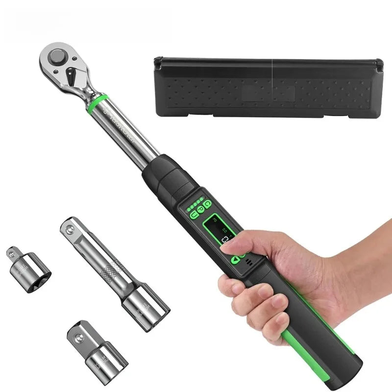 3/8'' Digital Torque Wrench w/1/4 1/2-inch Adapter Bidirectional Ratchet Head Mini Electronic Torque Wrench 2% Accuracy