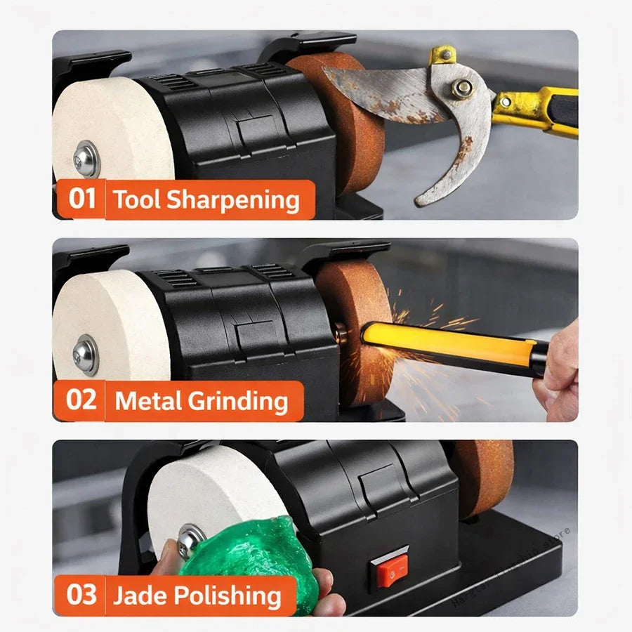 Mini Bench Grinder, Electric Double Wheel Sharpener Variable Speed Polishing Rust Removal Tool Grinder Machine