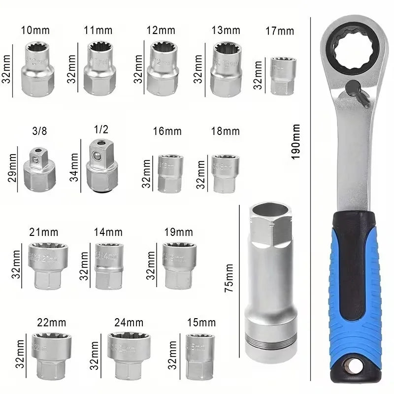 17PCS Ratchet Socket Wrench Kit Auto Repairing Tool Set Car Maintenance Ratchet Torque Wrench Combo Professional Socket Set for