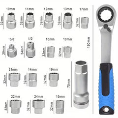 17PCS Ratchet Socket Wrench Kit Auto Repairing Tool Set Car Maintenance Ratchet Torque Wrench Combo Professional Socket Set for