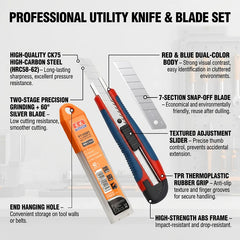 Utility Knife Plastic Rubber Grip 60° CK75 Silver Blade + White Blades 0.5mm Thick Sharp Cutter Box Cutting Tool DIY Home