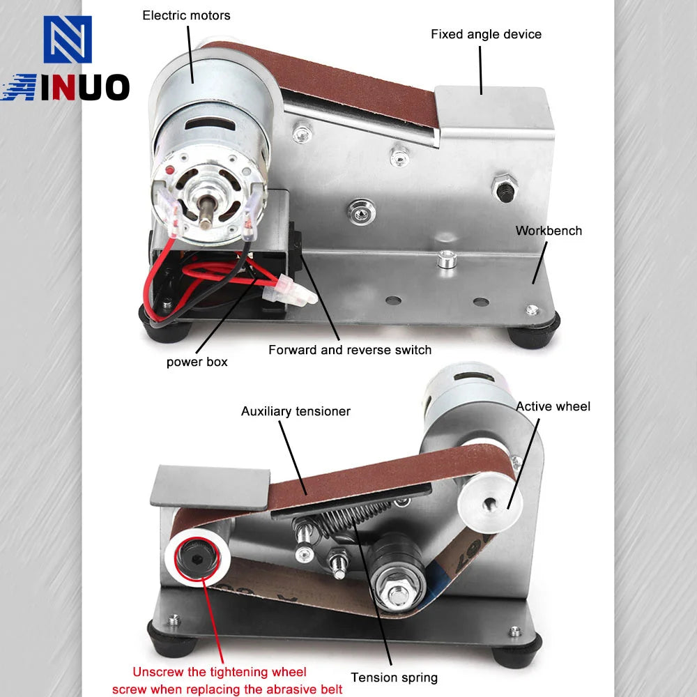 110/220V Mini Electric Belt Sander DIY Polishing Grinding Machine Multifunctional Grinder Cutter Edges Sharpener 10PCS Belt