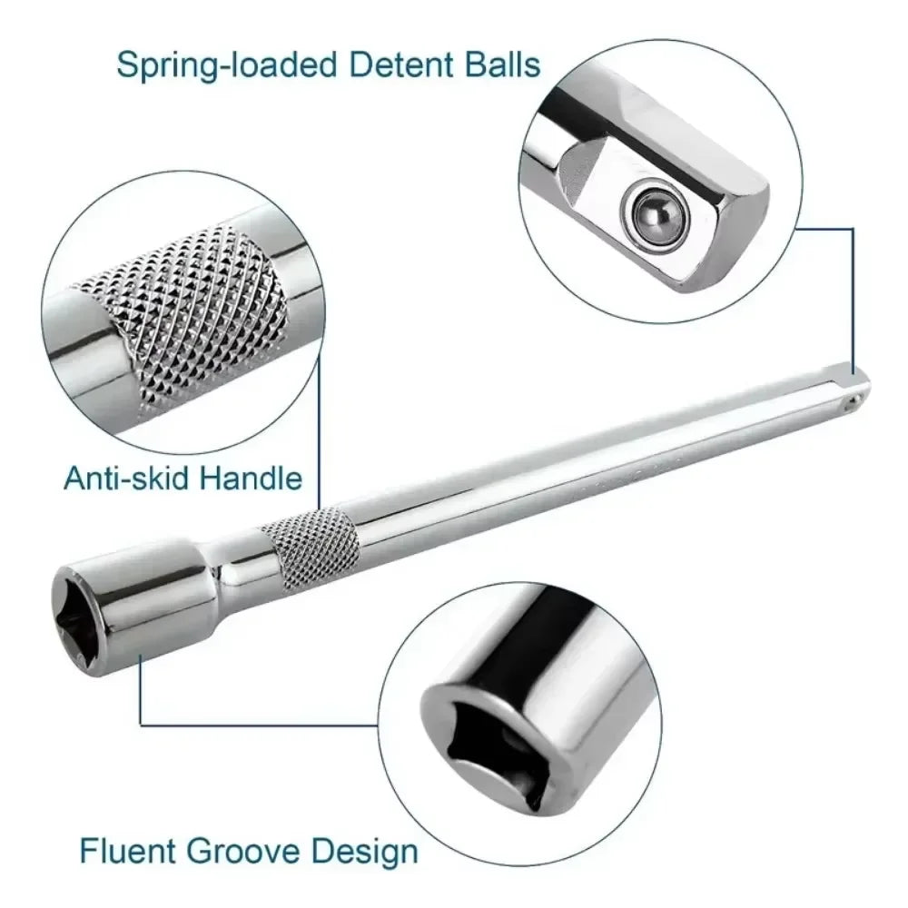 1/4" 3/8" 1/2" Drive Extension Set Socket Ratchet Wrench Extension Bar,50/100/150/250mm Ratchet Wrench Socket Extender Hand Tool