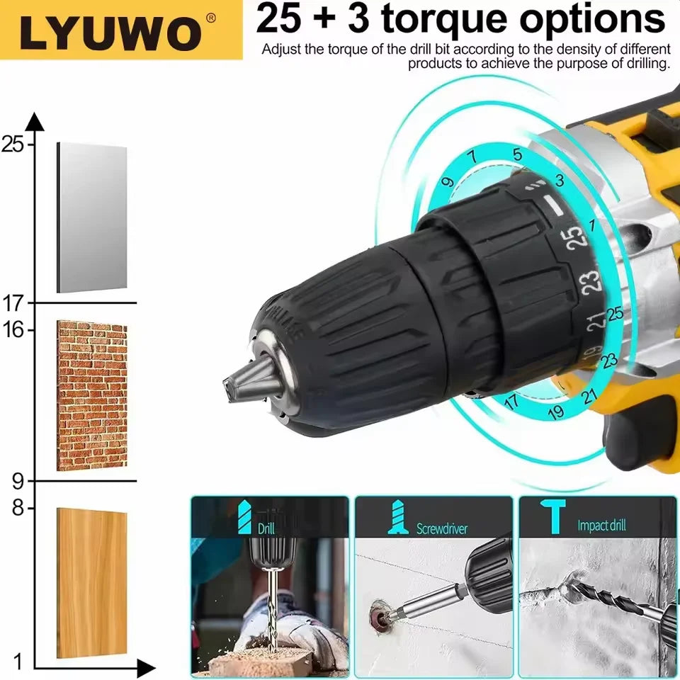 Cordless Power Drill 21V Handheld Lithium Battery Charging Electric Portable Multi-Function Impact lithium Drill