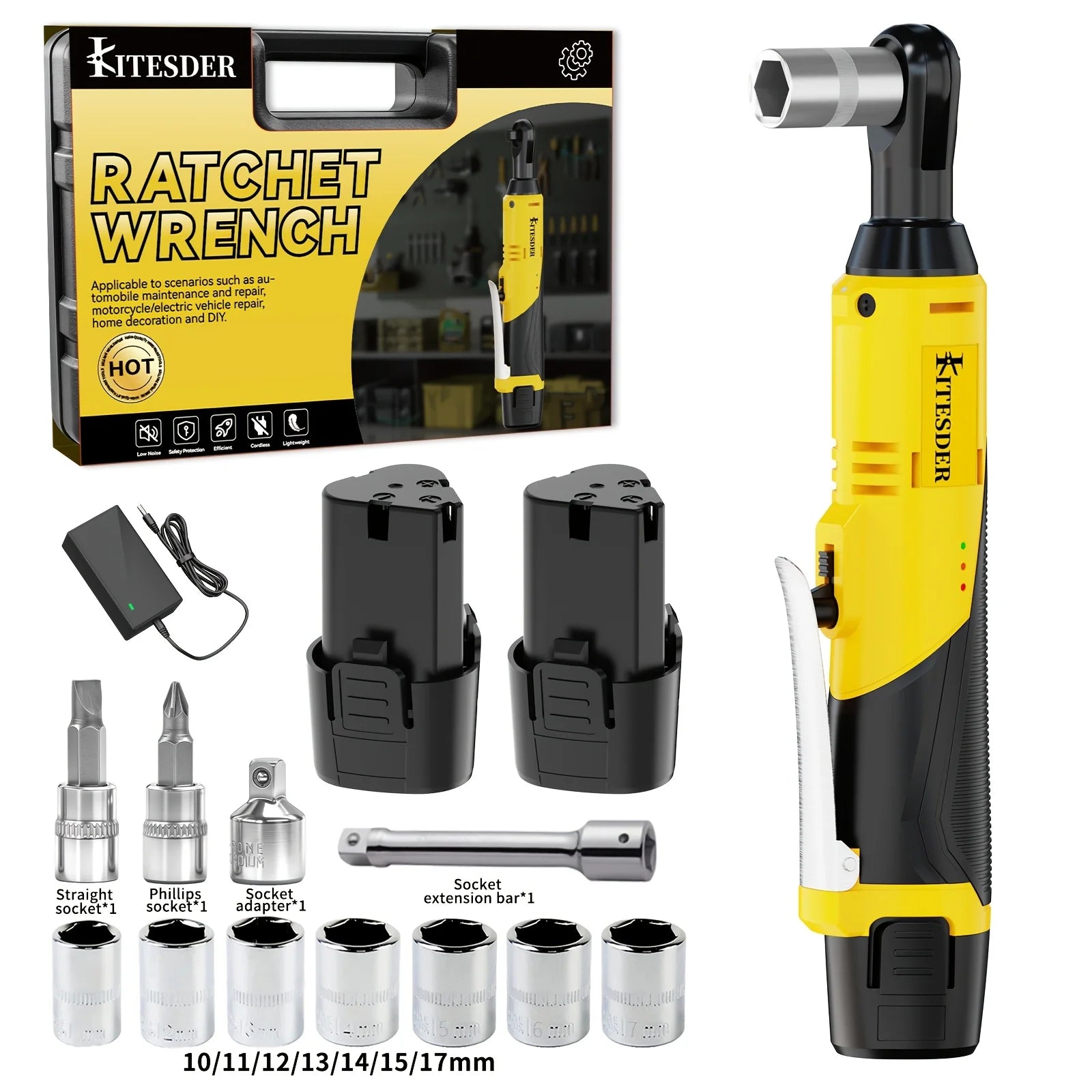 12V Electric Ratchet Wrench Set, 400 RPM Cordless Ratchet Wrench