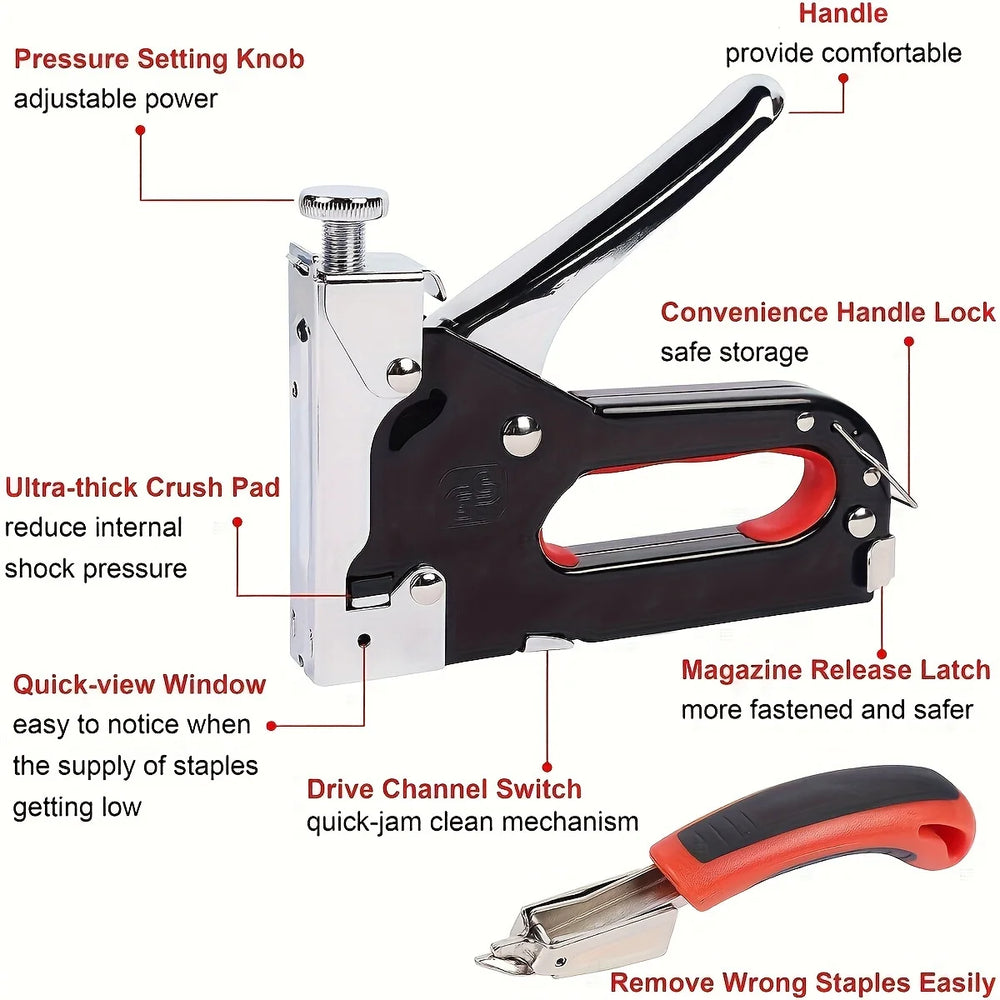 4 in 1 Upholstery Staple Gun Heavy Duty, with 600 Staples,Adjustment Stapler Gun for Wood, Upholstery, Carpentry, Decoration DIY