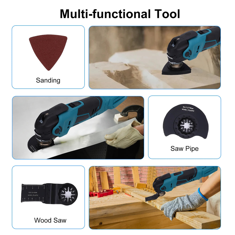 Oscillating Tool Cordless Oscillating Multi-function Cutting Machine 5 Variable Speed 8000-22000RPM with 2pcs Metal