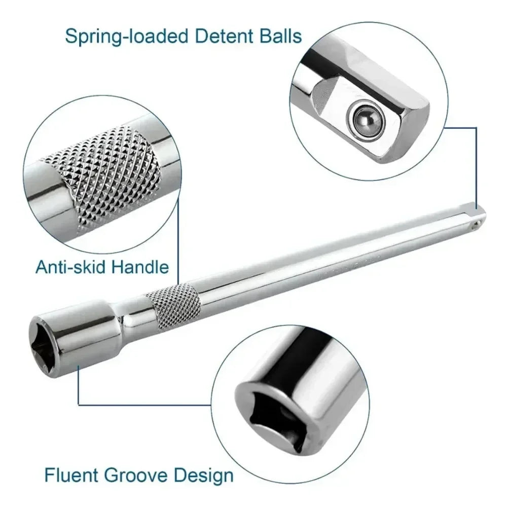 1/4" 3/8" 1/2" Drive Extension Set Socket Ratchet Wrench Extension Bar,50/100/150/250mm Ratchet Wrench Socket Extender Hand Tool