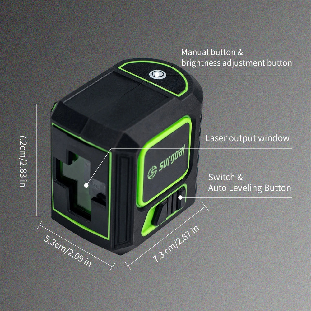 Self-leveling Mode Pendulum Locked Precision 2mm/5m Level Laser Vertical & Horizontal Laser Green 2 Line Laser Level