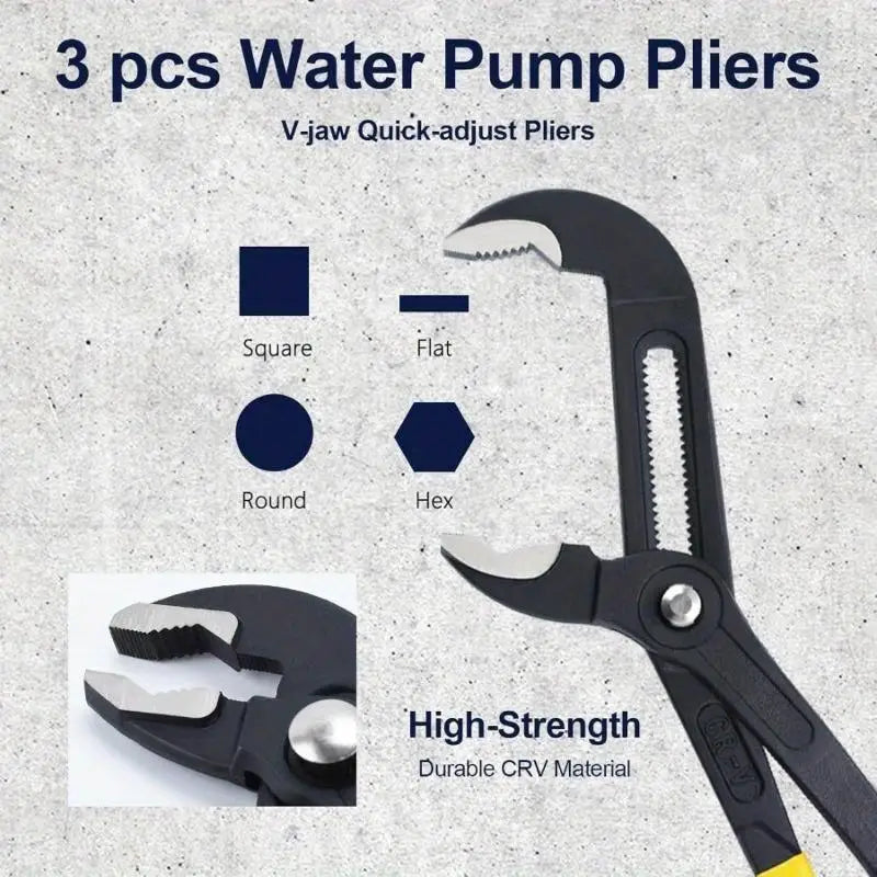 3Pcs/ Set Quick Release Water Pump Pliers 7 10 16-inch Adjustable Groove Joint Pliers Set