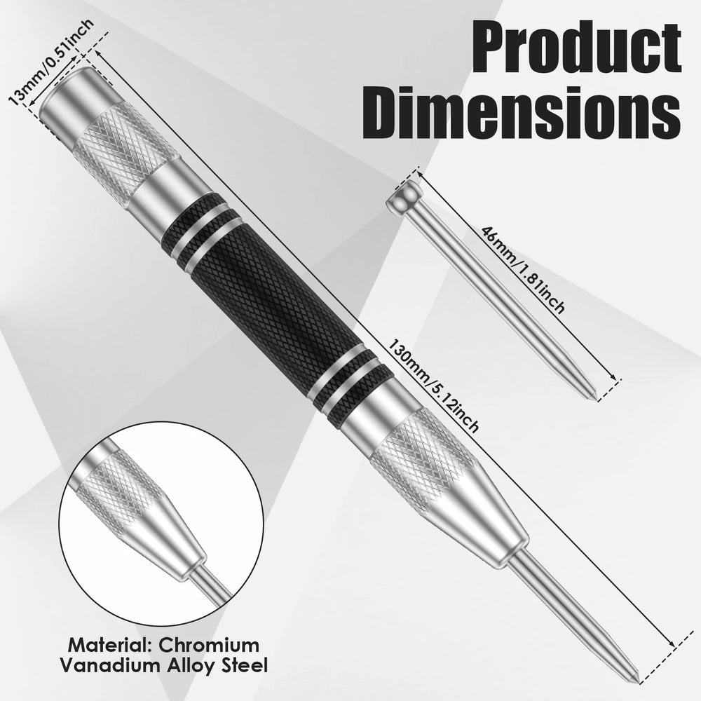 5inch Automatic Center Punch Premium Steel Spring Loaded Center Hole Punch, Adjustable Spring Impact Center Marker Scriber Tool