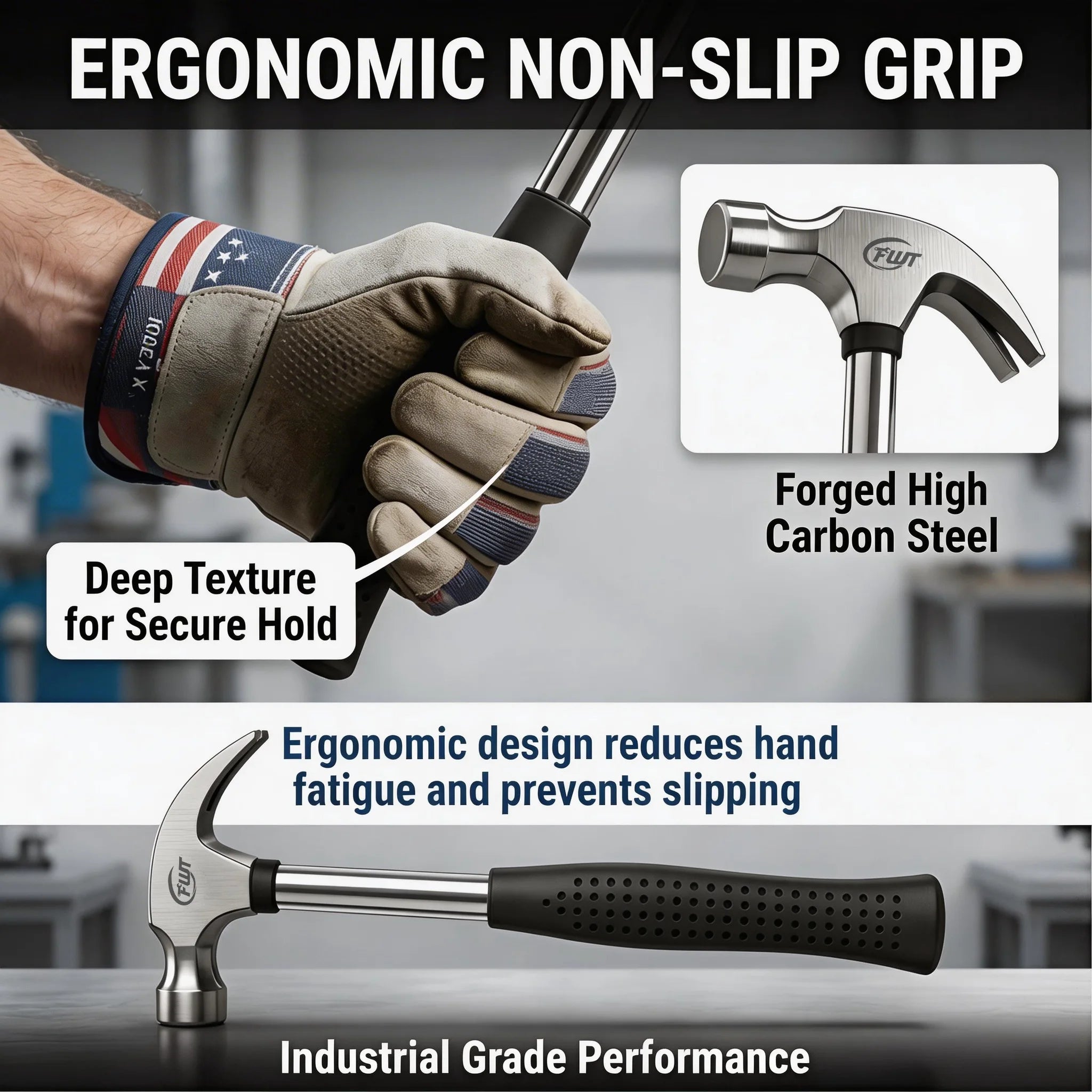 Multifunctional Claw Hammer Ergonomic Handle Heavy Duty Striking Tool for Home Repair Construction & DIY