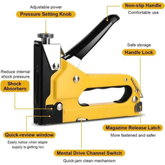 Upholstery Staple Gun Heavy Duty 4-in-1 Stapler Gun with 800 Staples Manual Power Adjustment Stapler for Wood Crafts Carpentry