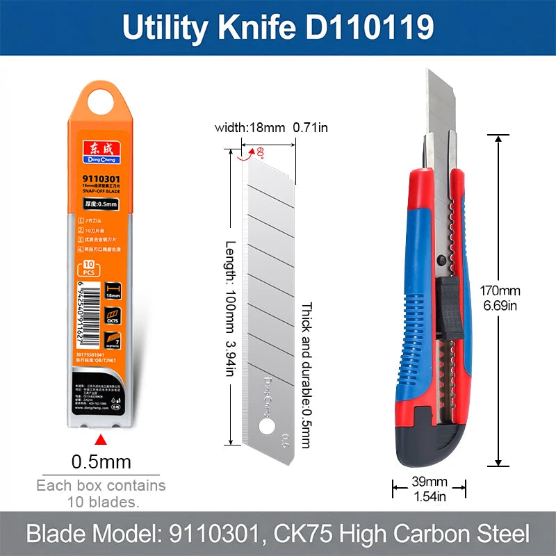 Utility Knife Plastic Rubber Grip 60° CK75 Silver Blade + White Blades 0.5mm Thick Sharp Cutter Box Cutting Tool DIY Home