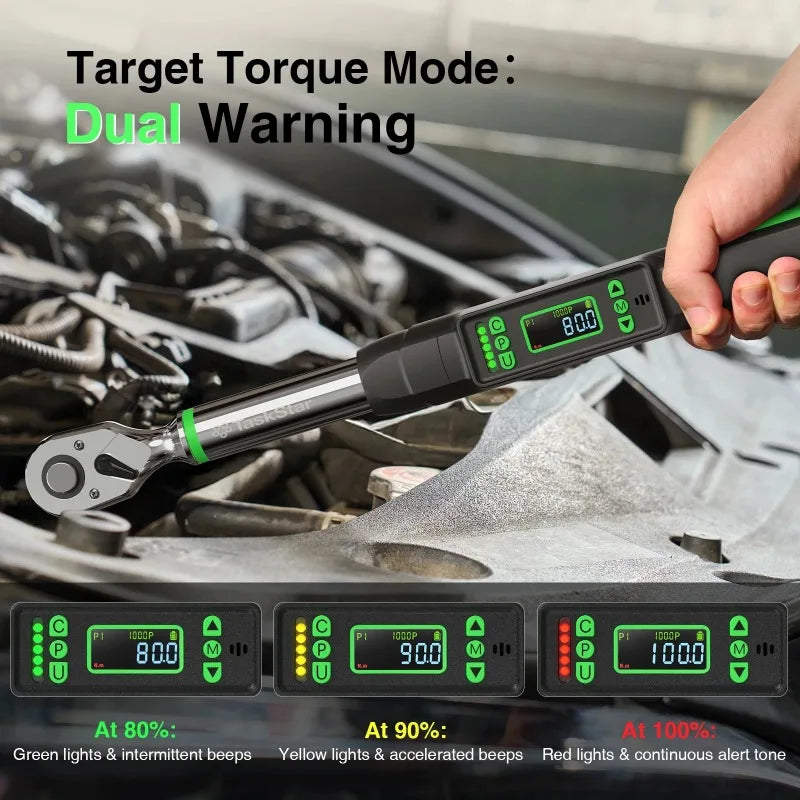 3/8'' Digital Torque Wrench w/1/4 1/2-inch Adapter Bidirectional Ratchet Head Mini Electronic Torque Wrench 2% Accuracy