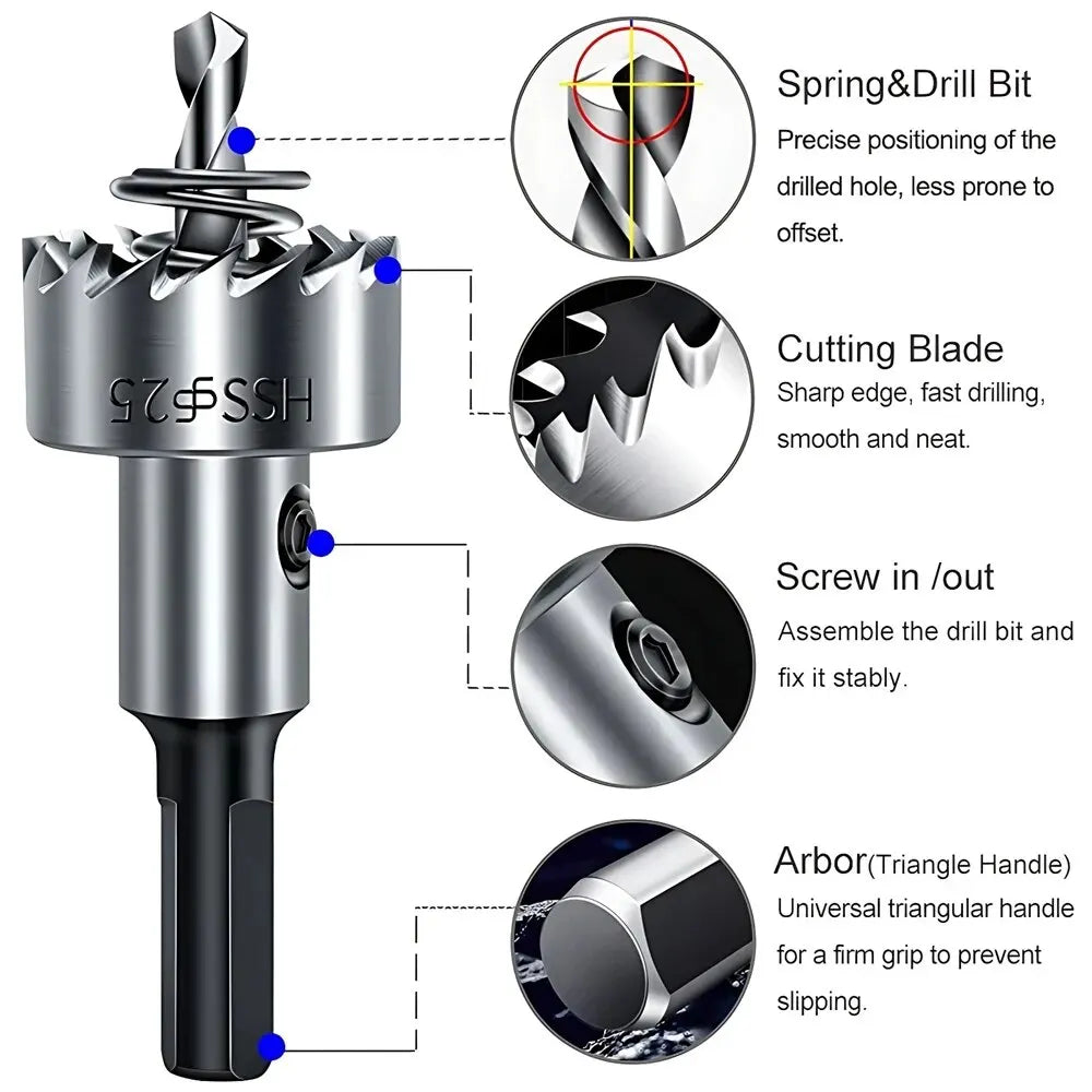 Hole Saw Cutter Drill Bit Set Holesaw Core HSS Wood Soft Metal Sheet Plastic PVC Stainless Steel High Speed for Power Tool