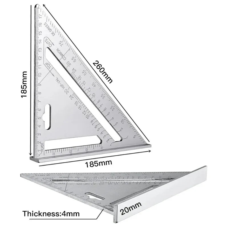 7" Aluminum Triangle Ruler Carpenter Speed Square for Angle Layout Marking Cutting Guide Woodworking Tool