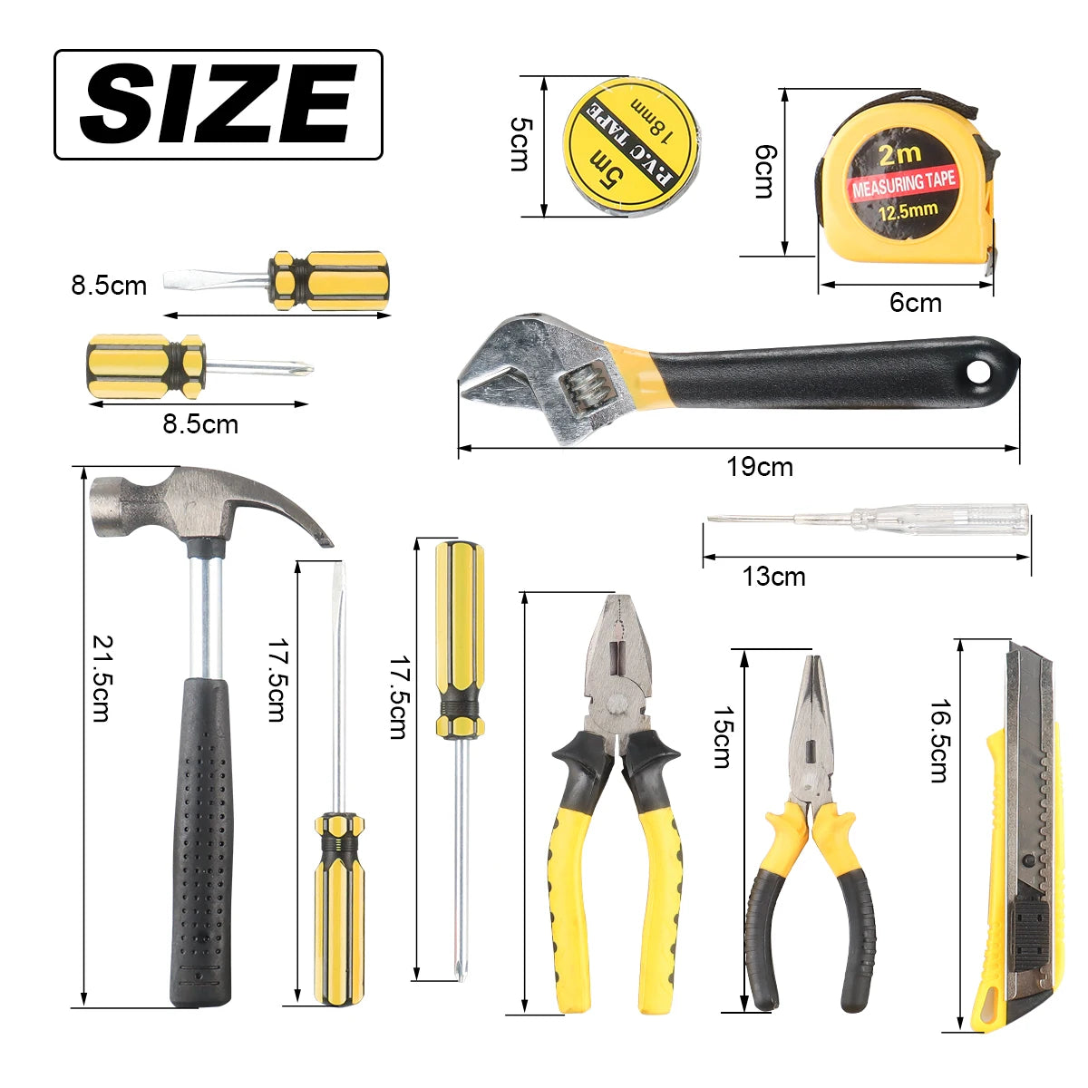 8/9/12/13pcs Household Hand Tool Set, Home Repair Tool Box with Screwdrivers, Hammer, Scissors