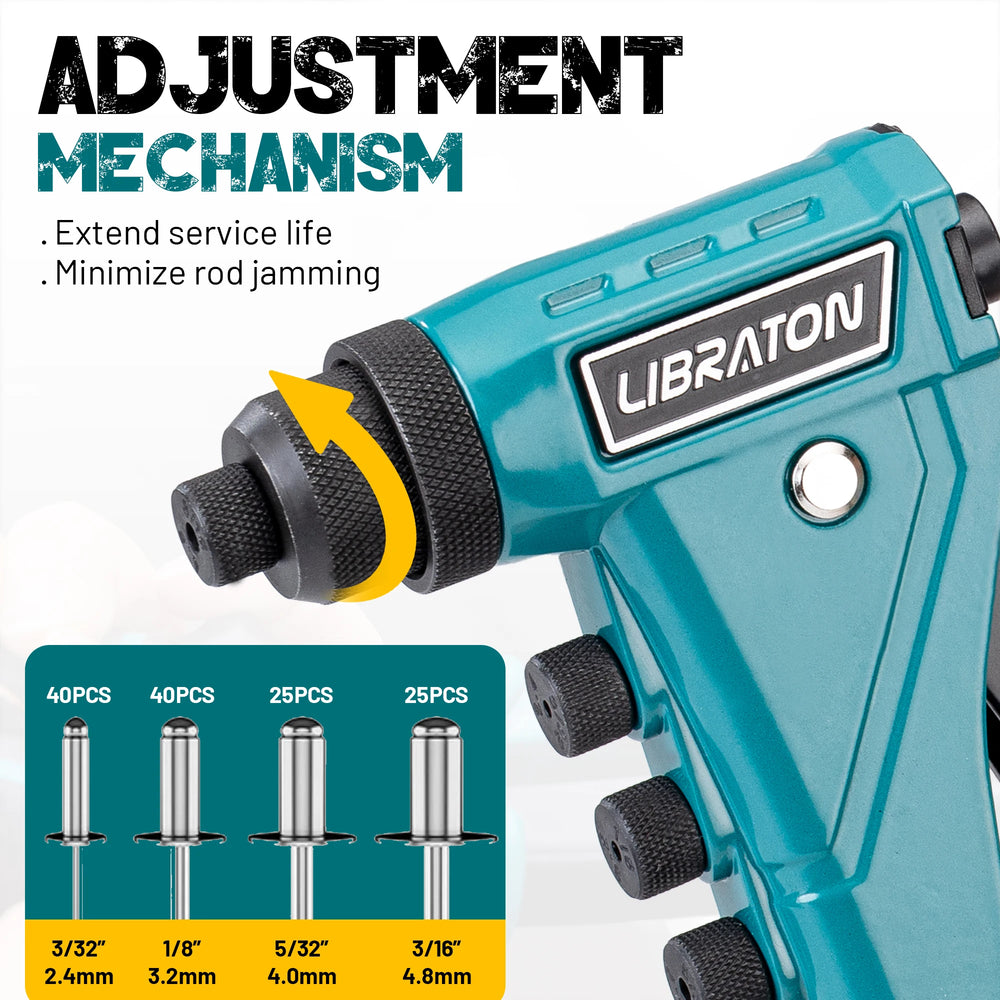 LIBRATON 140pcs Heavy-Duty Rivet Gun Professional Pop Rivet Gun Set Manual Riveting Tool for Metal, Wood and Plastic
