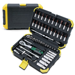Socket Wrench Set 1/4" 24/72 Tooth Ratcheting Wrench Set with Extension Bar for Auto Repairing and Household, with Storage Case