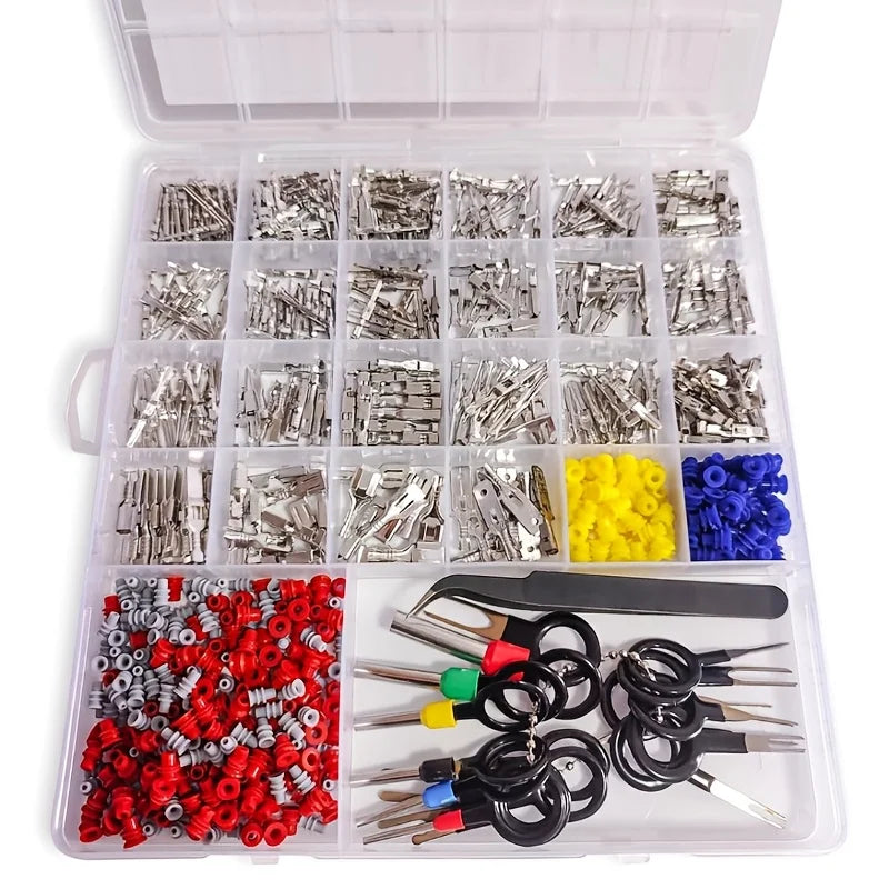 660pcs Car Electrical Wire Terminal Connectors Kit for Automotive Motorcycle, with Crimping Tool, Non-Insulated Plug Removal