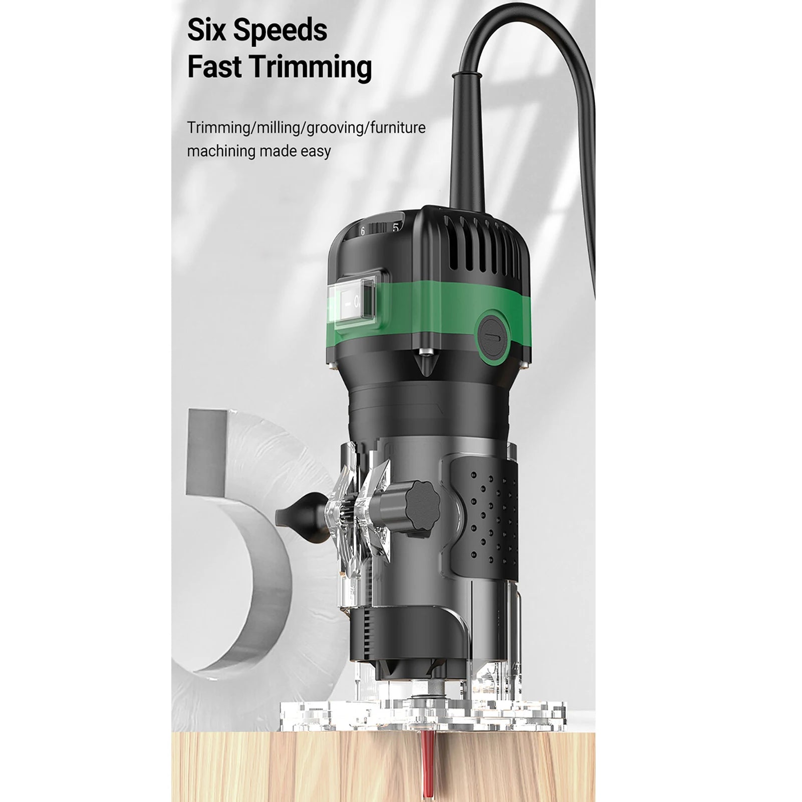 Router Tool 800W Compact Palm Wood Router Tool for Woodworking Electric Hand Trimmer Cutting Palmming Tool with 15Pcs 1/4in Rout