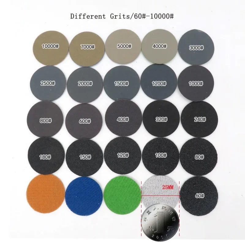 1 Inch Hand Sanding Block 25MM Sanding Disc Sandpaper Hook Loop Mixed Set