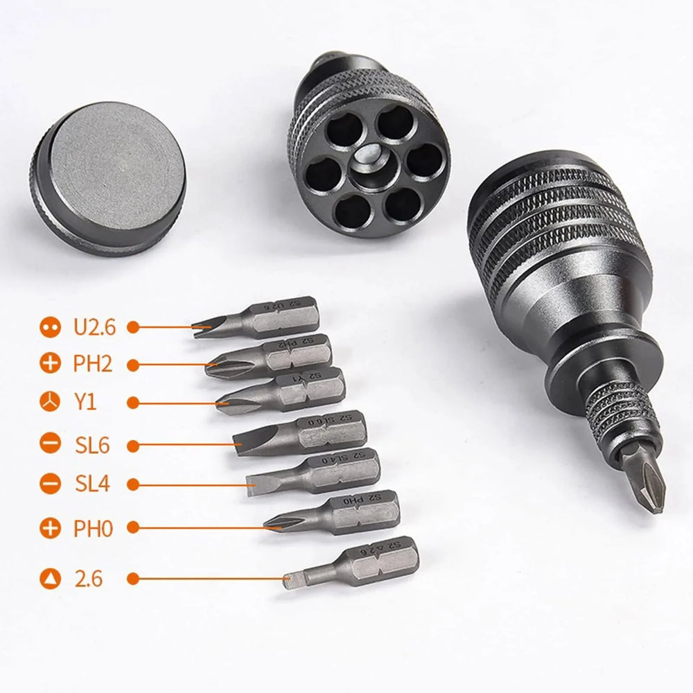 7-in-1 Industrial Mini Screwdriver Set - Aluminum Alloy Handle with High Hardness Phillips/Slotted Bits Multi-Function EDC Tool