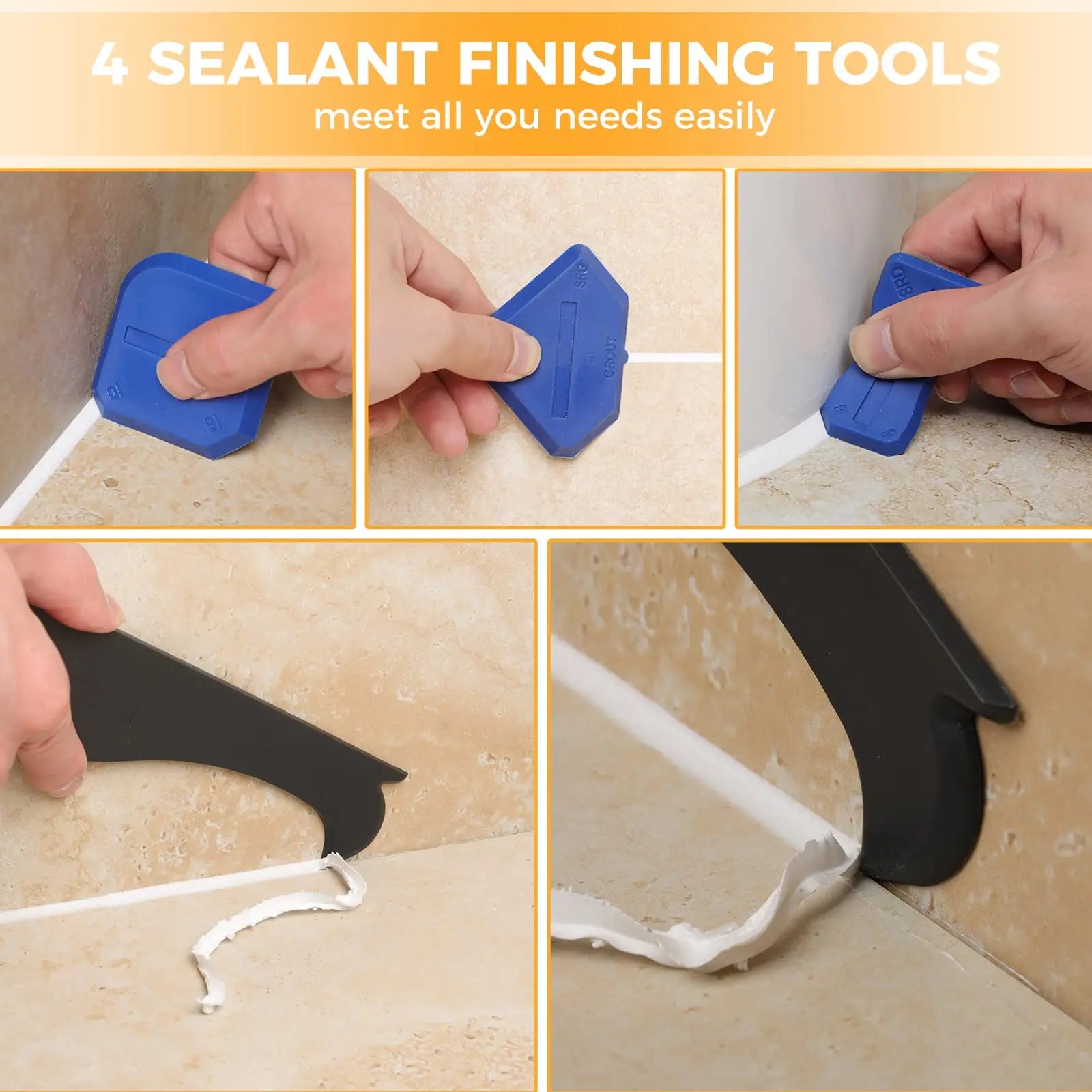 9PCS Caulk Nozzle Applicator Silicone Scraper Sealant Caulking Smooth Remover Tools Kit Floor Caulk Finisher Grout Accessoriess
