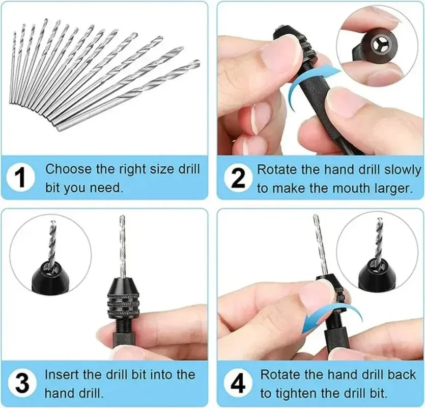 Mini Tool Set with Black Hand Twist Drill 10Pcs Fried Dough Twists Drill for Woodworking Drilling Rotary Wood Holes Tools
