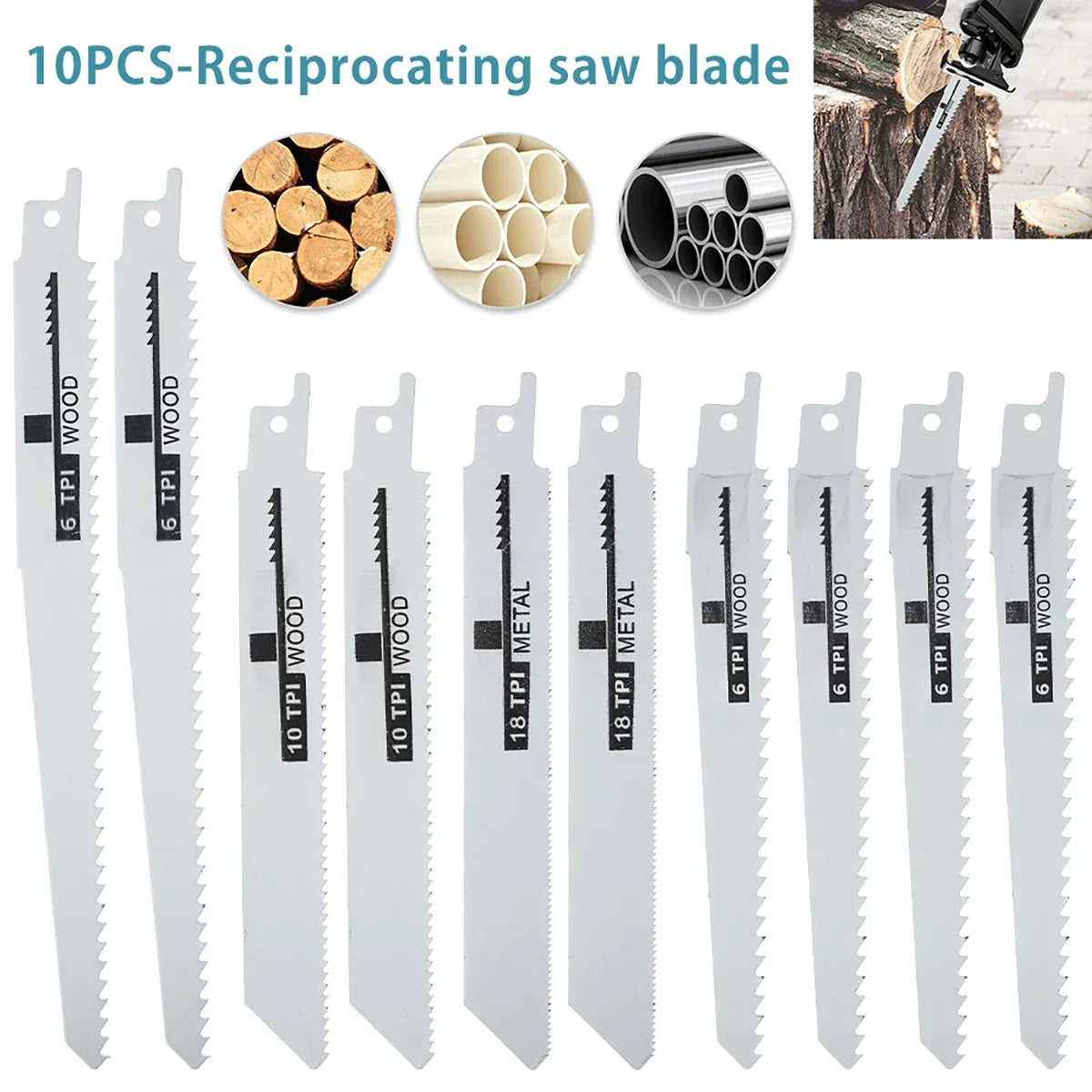 10Pcs Reciprocating Saw Blades Multi-Purpose Saber Saw Handsaw