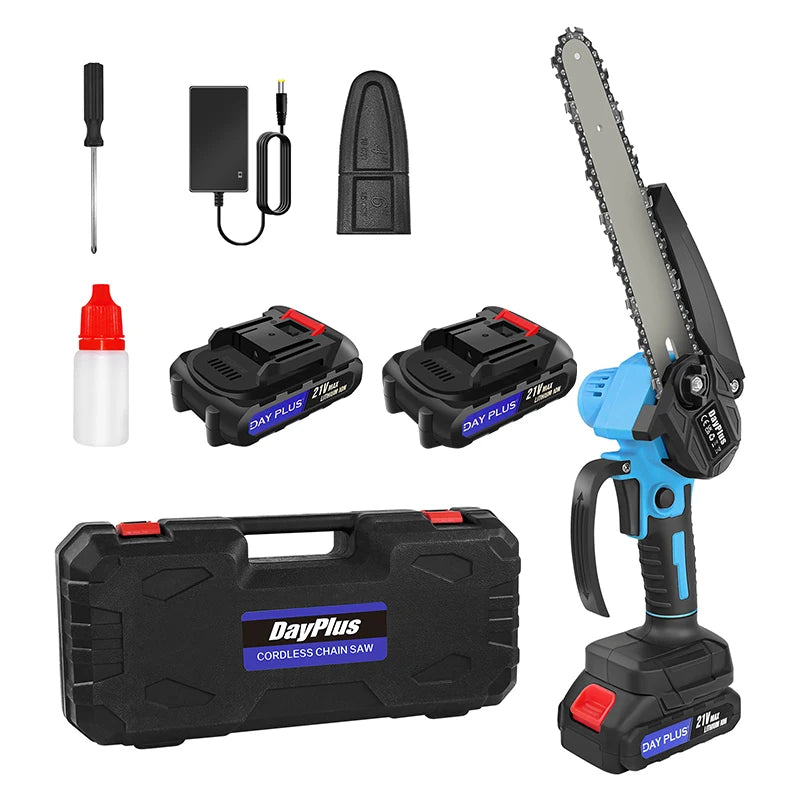 DayPlus 8 Inch Cordless Chainsaw Electric Handheld Wood Saw, 2PCS 4000mAh Battery Power Chain Saw with Safety Lock, Tree Trimmer