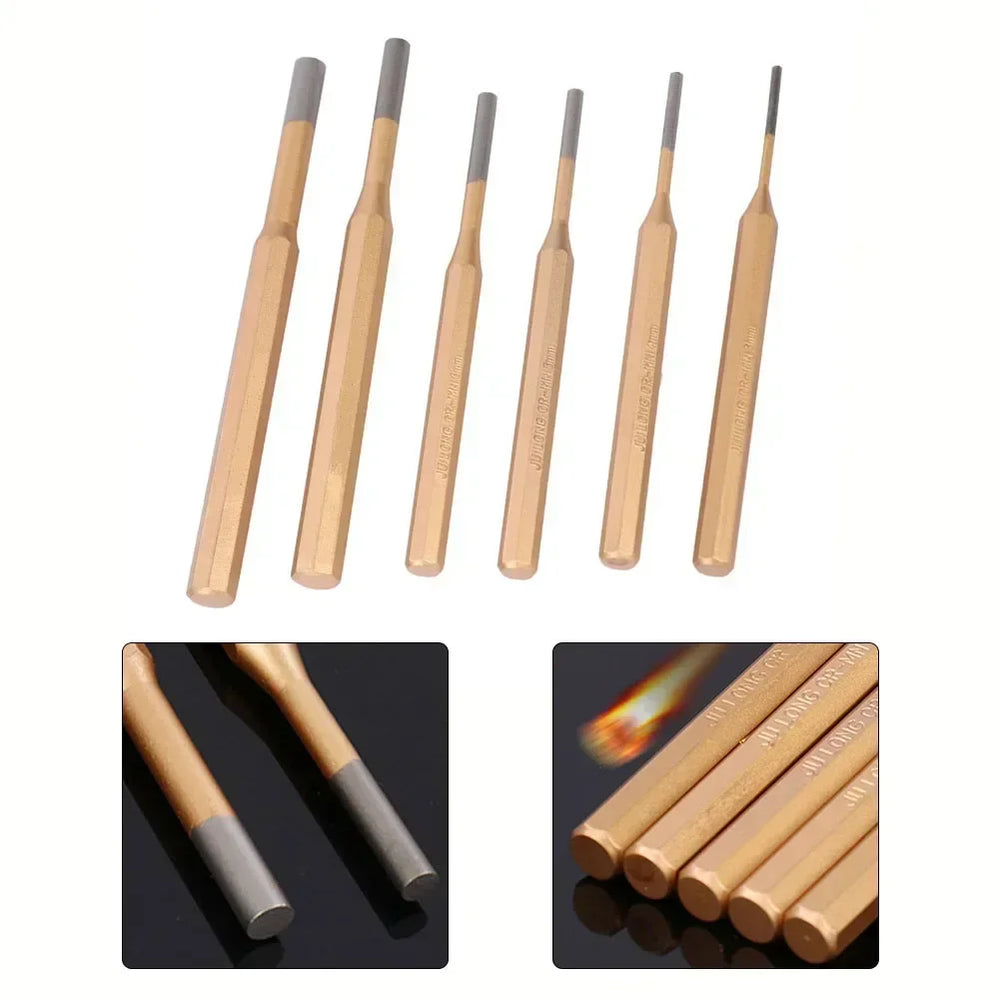 6pcs Cylindrical Punch Chisel 3mm 4mm 5mm 6mm 7mm 8mm Cylinder Punch Set Pin Punch Center CR-MN Steel Hand Tools Accessories