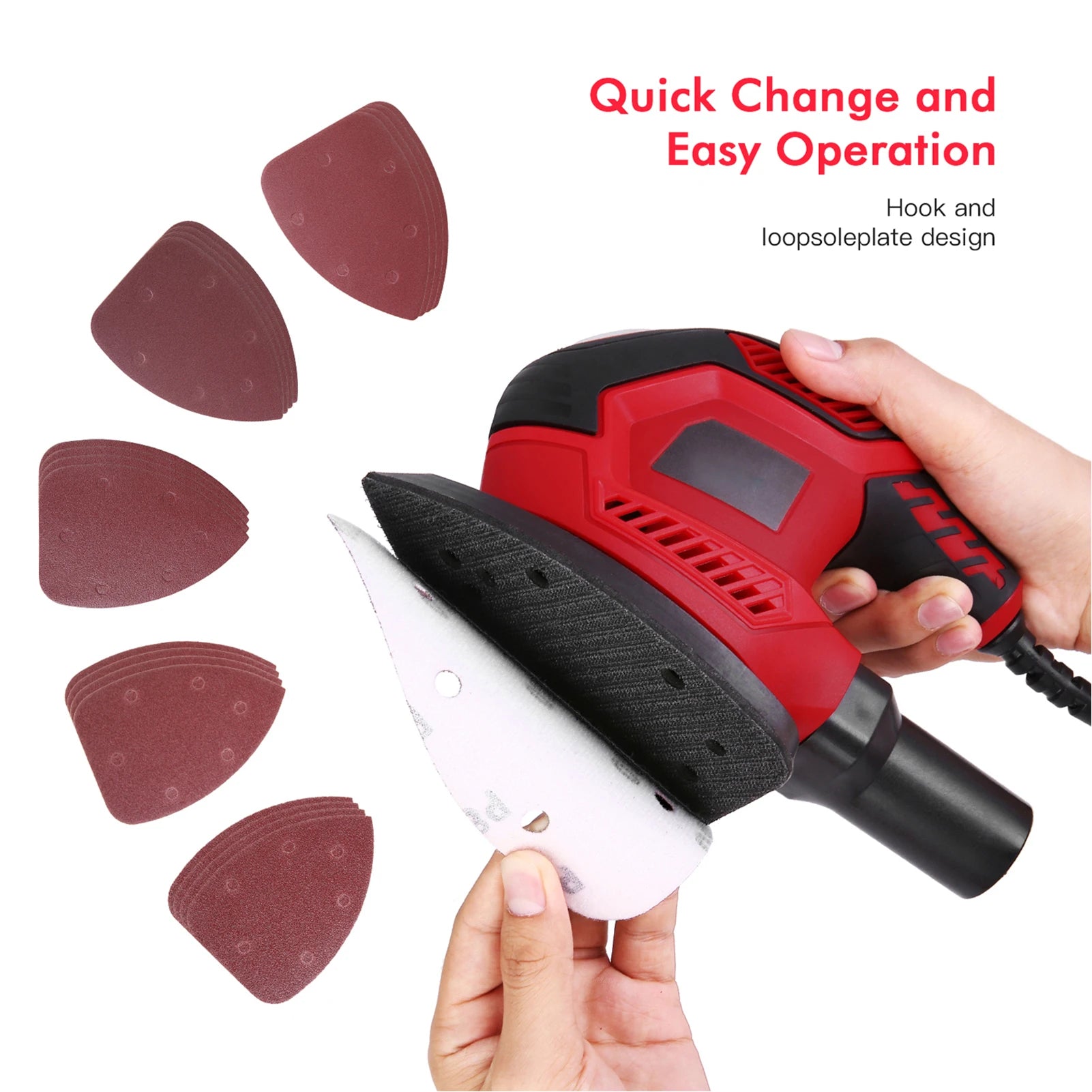 Detail Sander 1.6A 200W 14000 RPM Compact Sander Efficient Dust Collection System with 2pcs Polishing Pads 20pcs Sandpapers