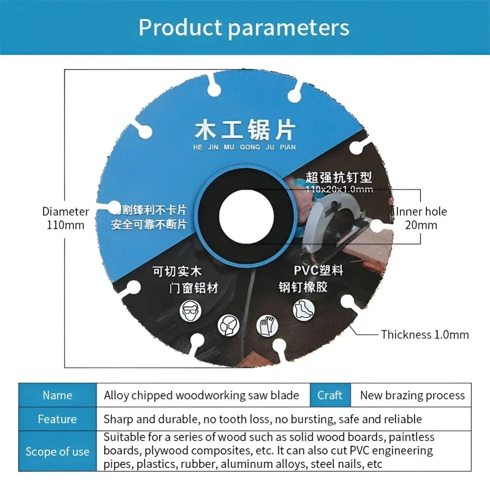 110*20mm Brazed Circular Saw Blade Multipurpose Woodworking Cutting Blade Angle Grinder Cutting Machine Electric Saw Disc Cutter