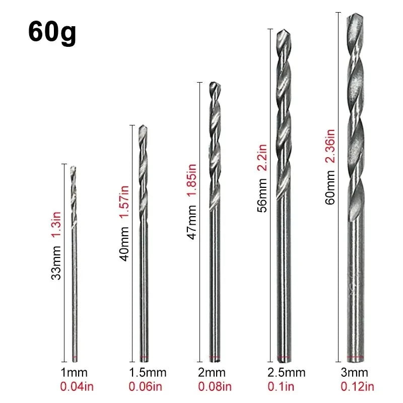 100PCS Twist Drill Bit Set 1-3mm Titanium Plated for Wood Metal Hand Electric Drill