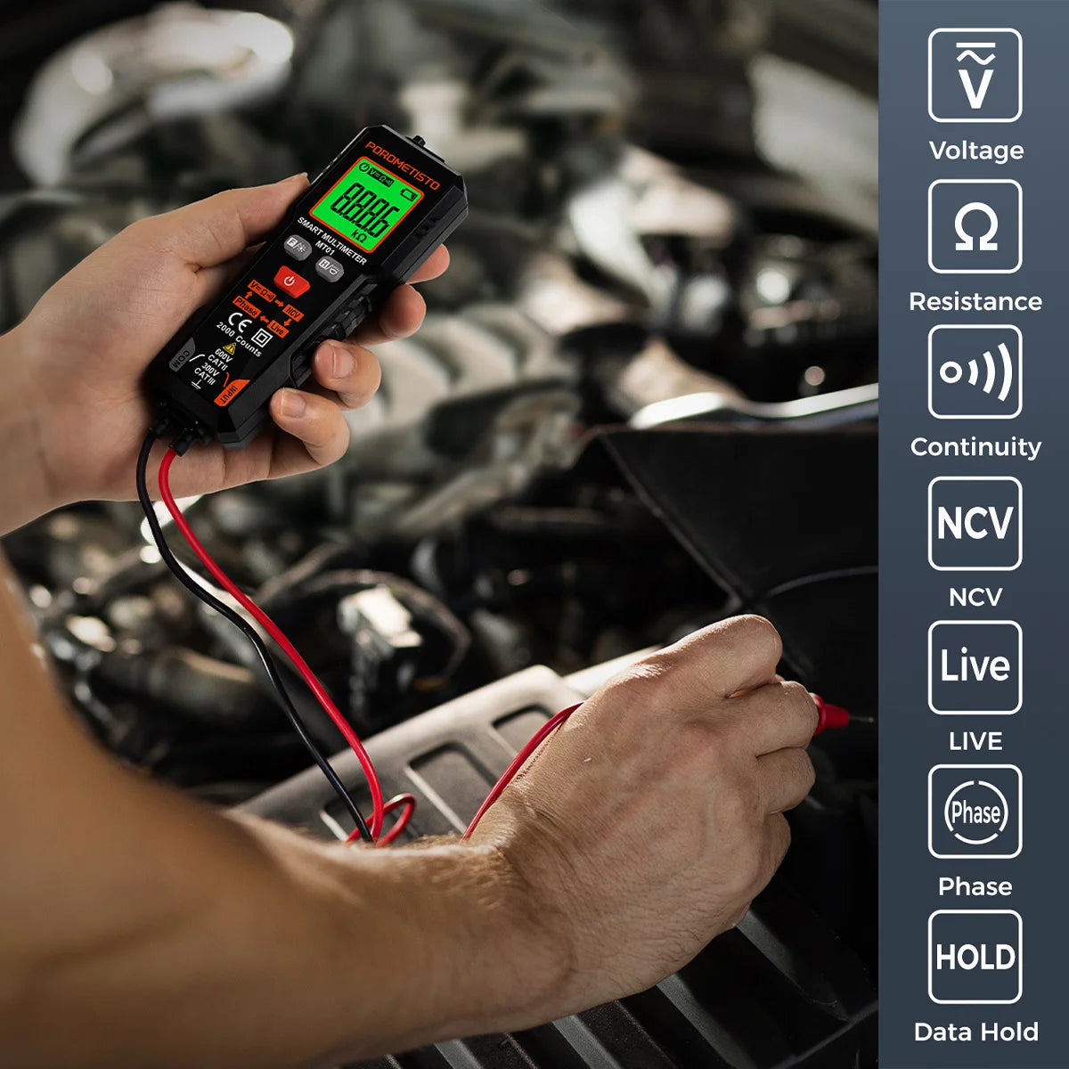 POROMETISTO MT01 Multimeter Smart Digital Multimeter Voltage Tester NCV Live Wire Test 2000 Counts 600V AC/DC Voltage Tester