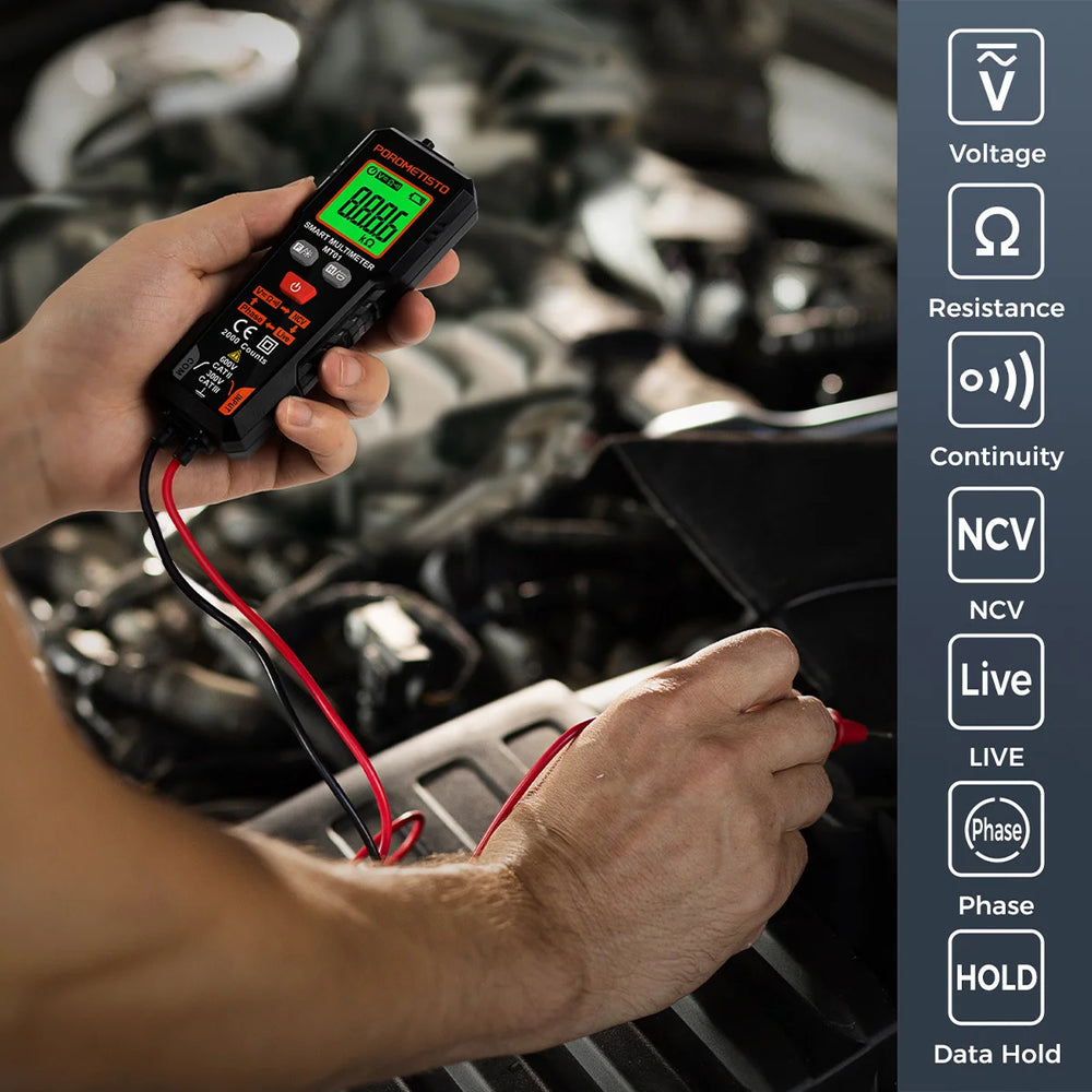 POROMETISTO MT01 Multimeter Smart Digital Multimeter Voltage Tester NCV Live Wire Test 2000 Counts 600V AC/DC Voltage Tester