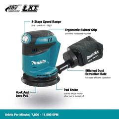 Orbital Sander Makita 18V DBO180Z - Low Vibration Efficient Furniture Polishing Woodworking Renovation Brushless Cordless Sander