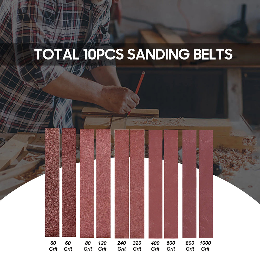 10Pcs Sanding Belts 30*380mm 60/60/80/120/240/320/400/600/800/1000 Grits for Home Use Mini Belt Sander For Electric Sander