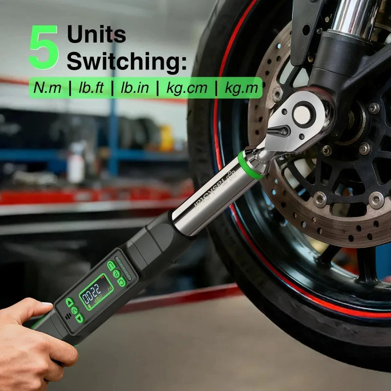 3/8'' Digital Torque Wrench w/1/4 1/2-inch Adapter Bidirectional Ratchet Head Mini Electronic Torque Wrench 2% Accuracy
