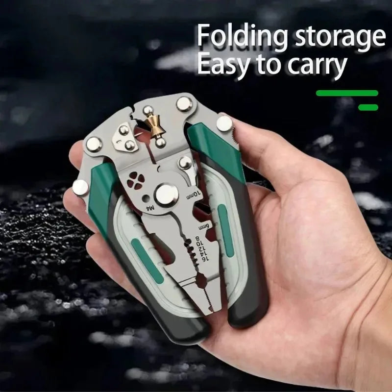 Foldable wire stripper, pulley design multi-function electrician wire splitter wire winding pliers crimping pliers hand tool