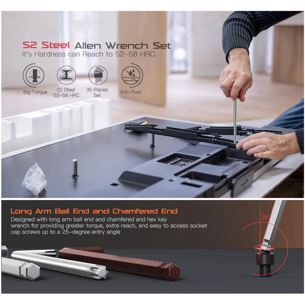 1005006236479367Allen Wrench Set 35 Piece Hex Key Set Metric Allen Key Set S2 Steel And CRV SAE 3/64-3/8 inch / MM 1.5-10mm / TO