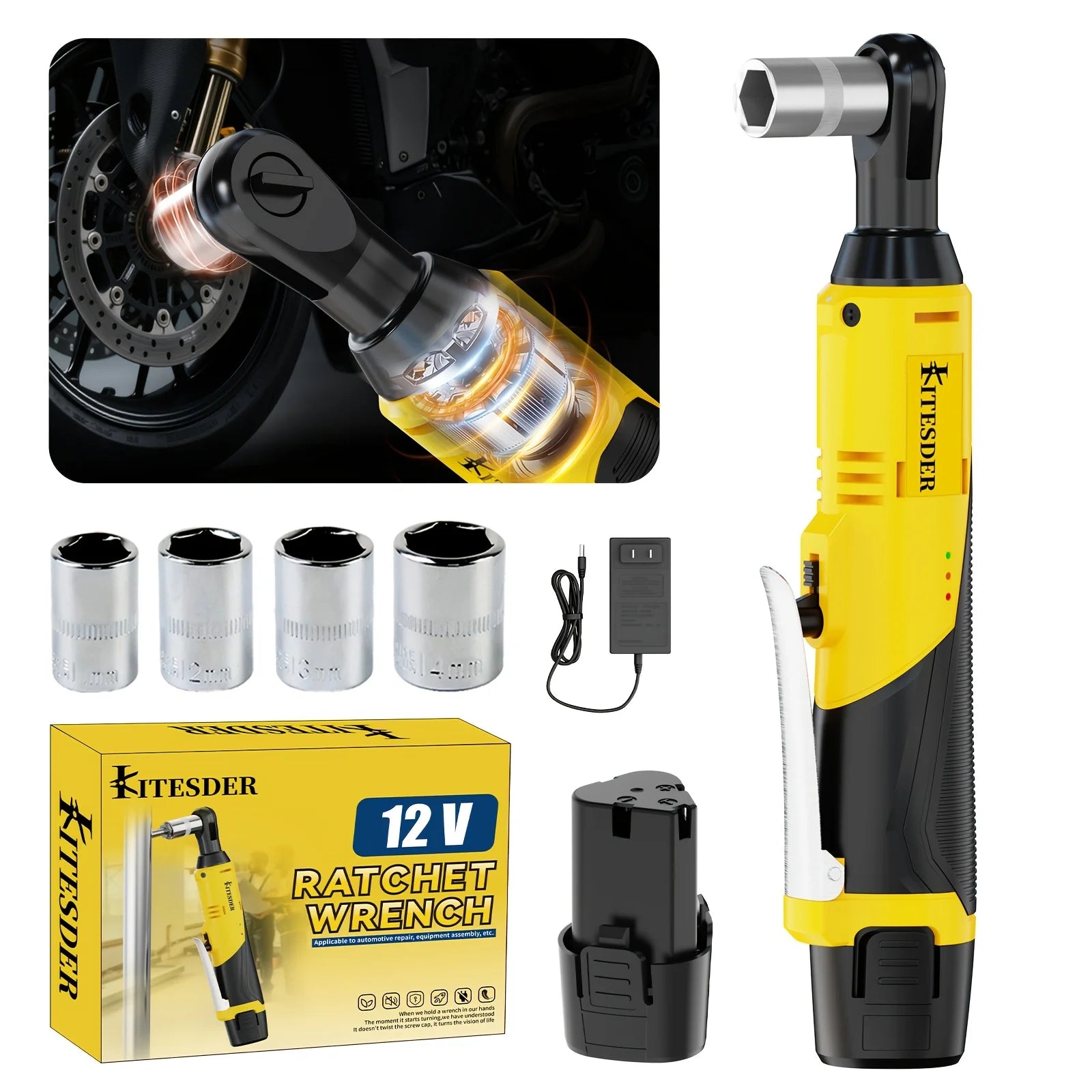 12V Electric Ratchet Wrench Set, 400 RPM Cordless Ratchet Wrench