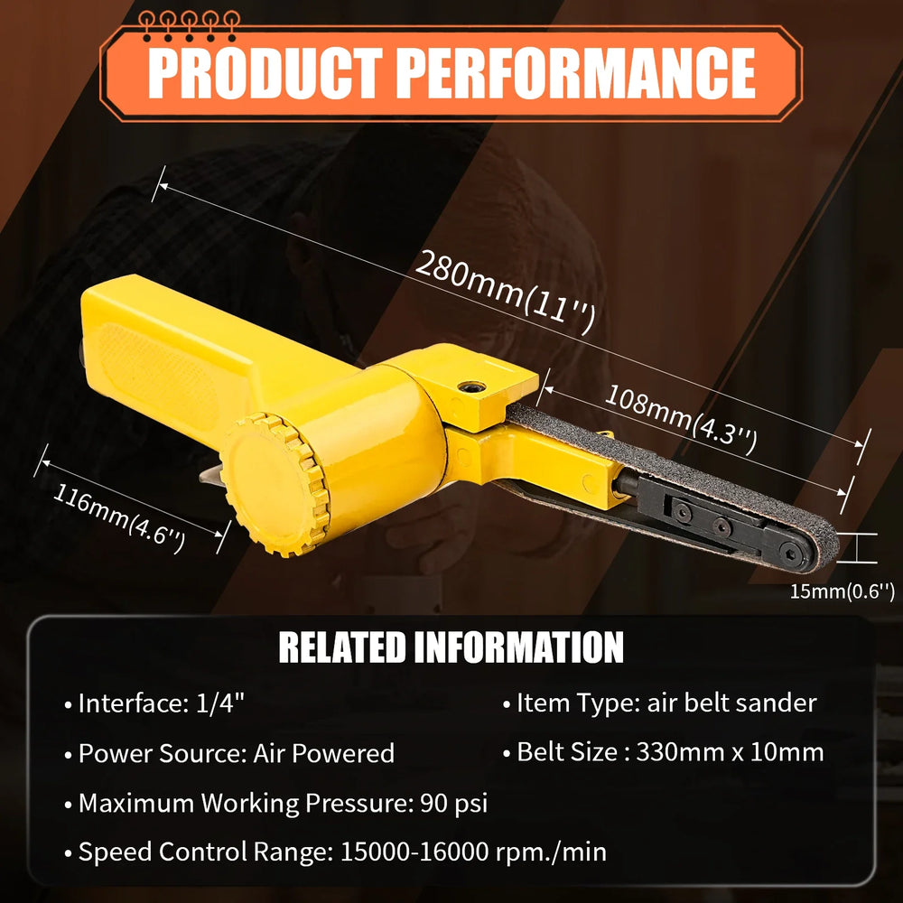 Sbestliy 3/8" Air Belt Sander Pneumatic Angle Grinder Sanding Machine With 10x330mm Sand Belt for Metal Deburring Rust Removal