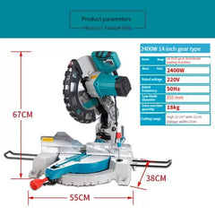 Miter Saw Sliding Carpentry Tools 14 Inch Compound Power Wood Cutter Machine for Woodworking 2400W
