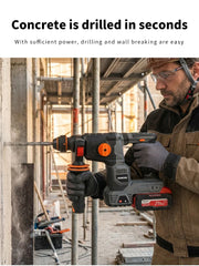 Three In One 20V 800W Heavy Duty Brushless Cordless Rotary Hammer Drill With Fast Charger 26mm Max Drilling Diameter