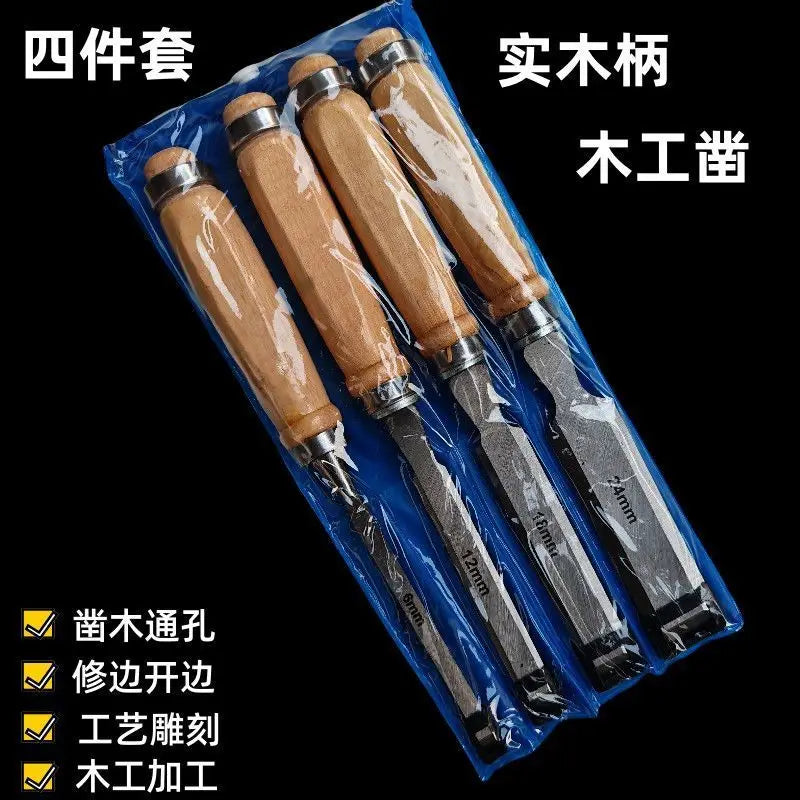 Woodworking Chisel, Flat Chisel, Shovel, Flat Chisel Through The Heart, Wooden Handle Chisel 4-piece Set, Full Set, Flat Shovel,
