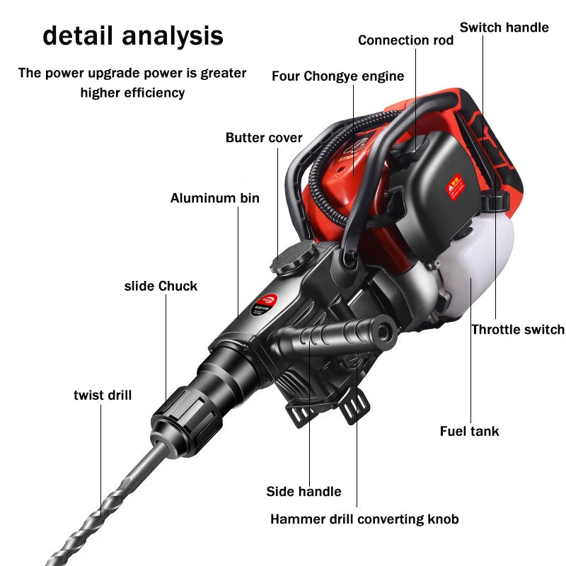 fuel hammer drill2200W Multifunction oil hammer rock drilling machine breaking stone Crushed electric pick Tool Impact Drill
