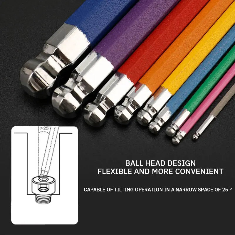 Hex Key Allen Wrench Set Medium Length Extra Long Ball End Hexagon Spanner Flat Head Allen Wrench Hex Key Set Tools 9 Pcs